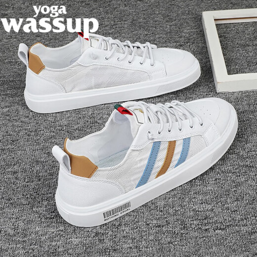 YOGAWASSUP men's shoes spring and summer new style ice silk breathable sneakers fashionable soft sole comfortable sports casual shoes versatile trendy canvas shoes white 43