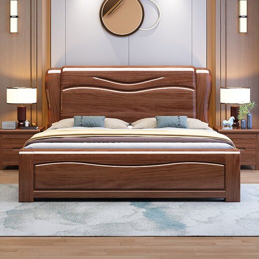 Lit en bois massif fanyi, noix dorée simple et double 1,8 mètres 1,5 m chinois luxe de luxe haut dracher de rangement de rangement 826 # lit en bois massif + 2 armoire + 8 cm tampon marron 1,8 m * 2,0 m