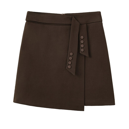 Mu Rong Irregular Woolen Skirt Women's Autumn and Winter 2025 New High-waisted Slim A-Line Skirt Slit Woolen Hip-covering Short Skirt Brown L (Recommended 100-110 Jin Jin equals 0.5 kg)