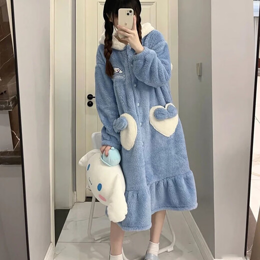 Shiliao (shiliao) lindo pijama de terciopelo de coral para mujeres en invierno camisón más terciopelo engrosado engrosado estudiante de calentamiento grueso lindo terciopelo de coral yugui perro camisón de una talla [adecuada para 80-160Jin [Jin equivale a 0.5 kg]]]
