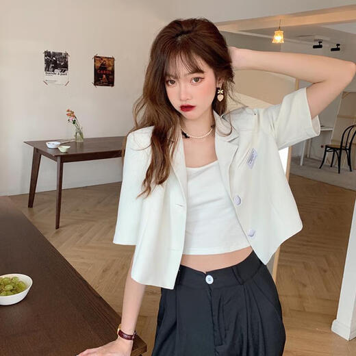 LPOX外套夏季女薄款2025新款网红炸街设计感小个子短款女式外套西服款 白色684款 M 95/105斤