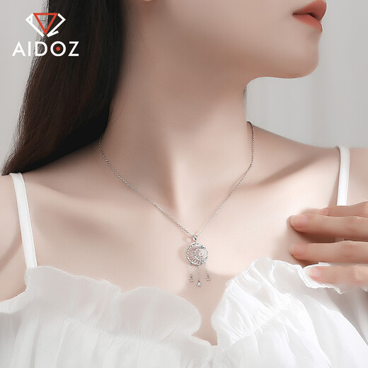 Aido Diamond pt950 platinum dream catcher pendant for women, fashionable platinum tassel pendant gift for wife, weight 1.9-2.1 grams + delivery silver chain