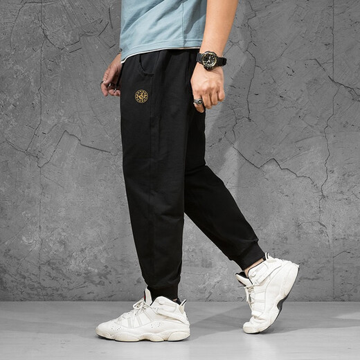 Fat Brother Large Size Men's Casual Pants Men's Spring and Autumn Loose Fat Men's Leg Pants Men's Plus Fat Fat Men's Sports Trousers Black Plus Velvet Style 4XL 220-250Jin Jin is equal to 0.5 kg