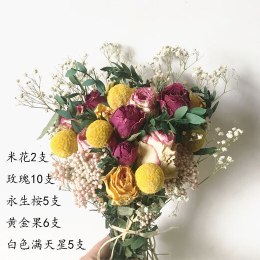 AIMAN dried flower pine cones, cotton eucalyptus leaves dried flowers, Nordic style ins small fresh home decoration ornaments bouquet pine cones, eternal pink baby's breath + thousand day powder + cotton + bouquet, dried flower bag