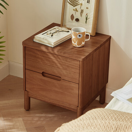 Lin's Home Modern Simple Solid Wood Bedside Table Bedside Cabinet Storage Lin's Wood Industry PK2B Walnut Color Bedside Table