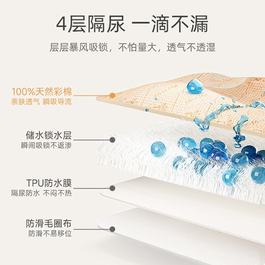 贝肽斯婴儿隔尿垫可水洗宝宝大床纯棉防水透气隔尿垫大尺寸姨妈床单床垫 植物派对（新疆天然彩棉） 200x180cm（热卖款）【送小围嘴*3条装】