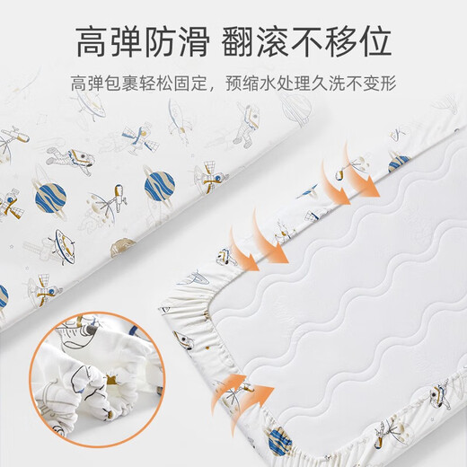 Betis crib fitted sheet pure cotton Class A children's waterproof bed cover single kindergarten mattress splicing bed urine isolation bed cover customized space travel (delicate and skin-friendly knitted cotton) 100x56x8 (all-inclusive anti-slip, it is recommended to take 2 sets for replacement)