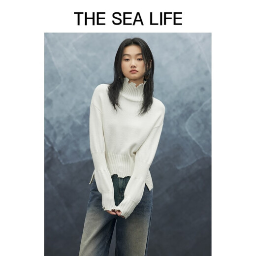 THE SEA LIFE欧海一生 绵羊毛混纺针织衫女时尚设计休闲毛衣E3527 云白色 S