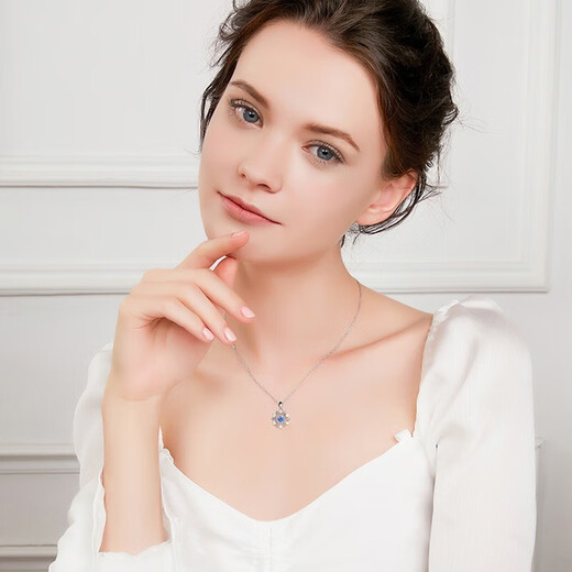 Qiao Baida platinum necklace for women platinum ladies birthday Chinese Valentine's Day gift for adults to give to girlfriend and wife local warehouse silver-plated-sky blue necklace