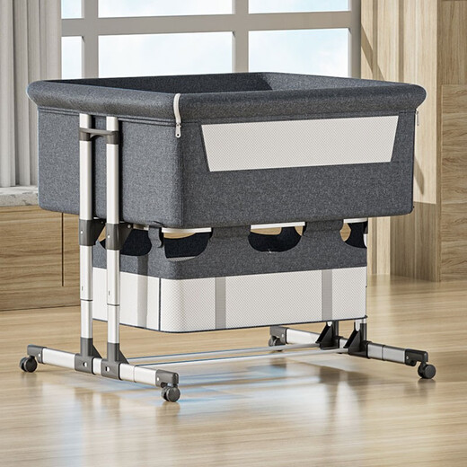 
HAIZIJIA Twin Crib Cot Children's Bed Bed Cradle Bed Baby BB Cradle Bed Multifunctional Double Newborn Children's Bed Grey + Mattress