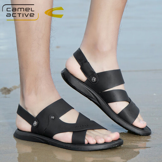Kamel-dynamische Sandalen Herren Sommer Vielseitige Ledersandalen Herrenzehenschicht Cowide Dick-Soled-Anti-Rutsch-Anti-Odor und atmungsaktive Strandschuhe Dual-Purple 699 Black (Lederschuhgröße) 39