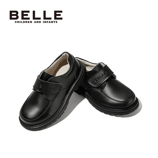 Belle shoes for boys leather shoes cowhide student performance shoes for boys performance shoes for spring and autumn single shoes for middle-aged children black 34