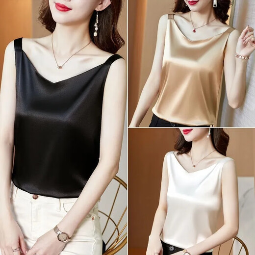 Sha Yuyi two-piece suspender vest for women 2024 summer new style, fashionable and slim inside, can be worn with a base shirt, satin top, white + black, two pieces XL recommended 115-130Jin [Jin equals 0.5 kg]