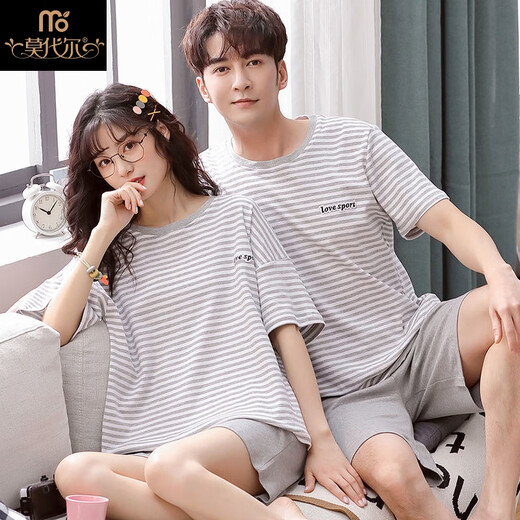 Modal 25 pure cotton couples pajamas summer wear summer couple summer one man and one woman short-sleeved cotton suit trendy LS9918 male XL female L