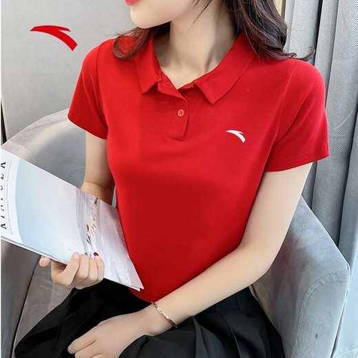 Anta (ANTA) short-sleeved T-shirt for women in summer loose breathable lapel polo shirt running fitness lightweight ice silk quick-drying clothes outdoor half-sleeved T-shirt casual sportswear -4A14066 classic red XS/155