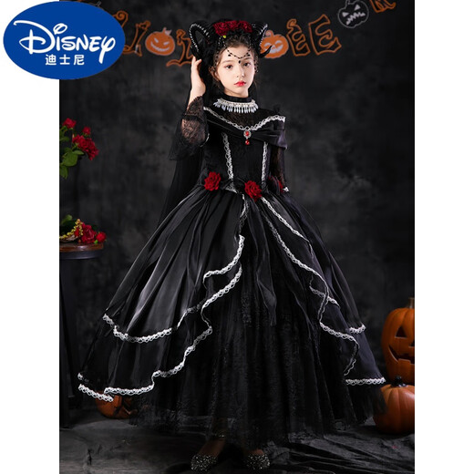 Disney Halloween children's costume high-end girls horror vampire magician dress kindergarten cos masquerade ghost bride (with veil) 130cm