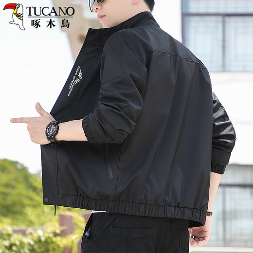 Woodpecker (TUCANO) Jacket Men's Spring and Autumn Loose Stand Collar Versatile Casual Jacket Trendy Comfortable Top Men's Black 3XL