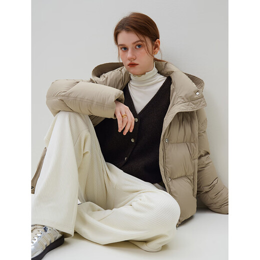 
Fan Silan 23FS14082 Korean commuter design short bread suit fashionable hooded down jacket for women khaki L