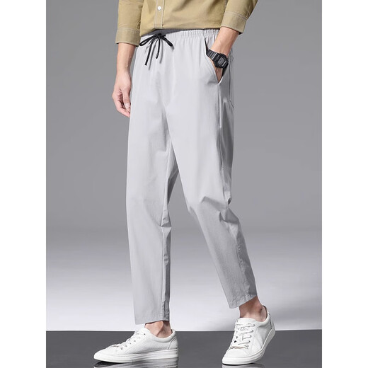 Jeanswest primavera y verano Nuevos pantalones casuales de la marca de moda pantalones deportivos sueltos pantalones de seda de hielo transpirable jóvenes casuales de nueve puntos hombres 718 gris oscuro l