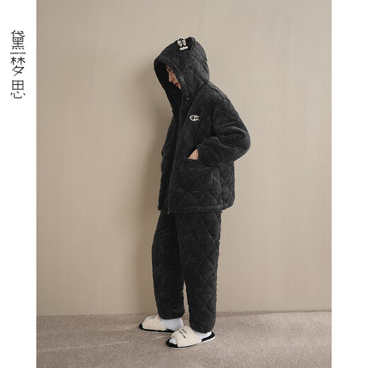 Daimensi couple pajamas quilted coral velvet winter three-layer thickened warm hooded women's and men's home clothes couple style (single set price)-68054 XL -Male/height 171-178, weight 135-155