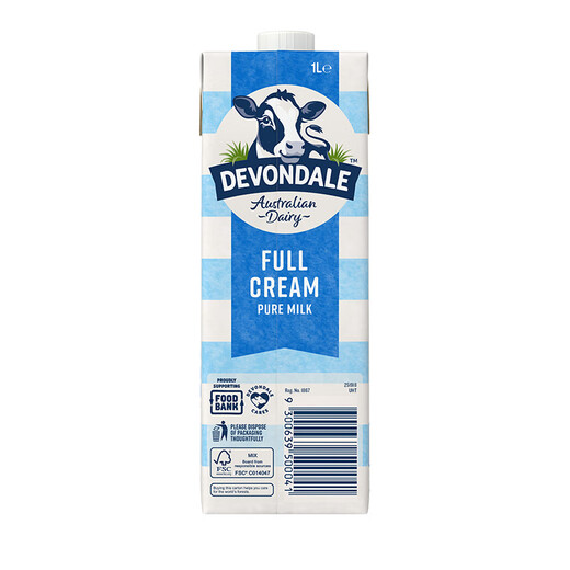 Devondale whole milk pure milk 1L*10 boxes, high calcium imported milk, minimum order of 10 boxes