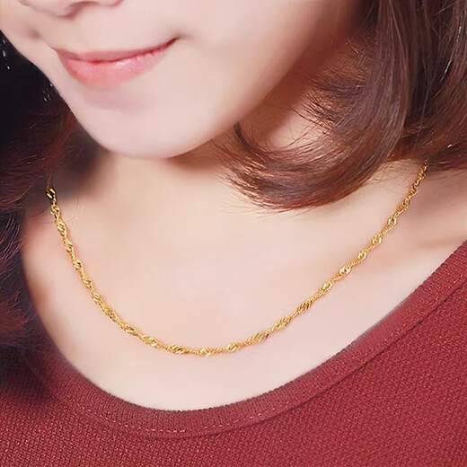 Zijue Gold 999 gold necklace for men and women, clavicle chain, gold-plated water wave chain, gift for girlfriend on Valentine's Day, water wave chain 8.4g