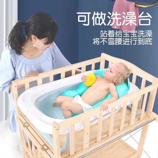 贝快乐 尿布台婴儿护理台新生儿宝宝换尿布台按摩抚触洗澡台实木多功能移动整理置物架  双层可延伸 尿布台+粉色森林理垫