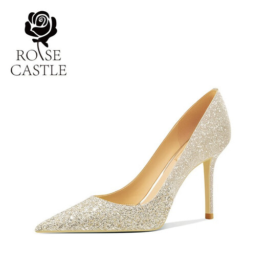 ROSE CASTLE婚宴鞋 渐变水晶婚鞋女成人礼服高跟鞋主婚纱日常 银河白金（5.5cm）R6627 36