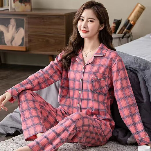 智兜兜居家服唾衣百搭显瘦睡依韩版妇女纯睡衣女春秋款长袖可外穿家居服 t1928 w9901套头款 均码  M 75-100斤