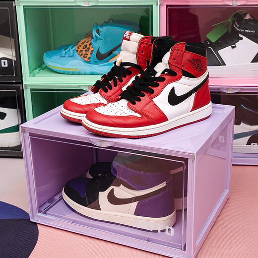 GOTO macaron multi-color AJ shoe box transparent side-opening storage box anti-oxidation internet celebrity collection shoe wall dust-proof shoe cabinet 6 macaron color combinations (1 per color) 36*28*22