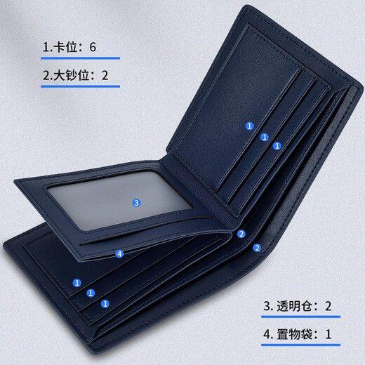 Playboy Wallet Men's Casual Business Wallet Certificat Fashion Using-Resistant Wallet Short Horizontal Multi-Carte Ticket Clip bleu