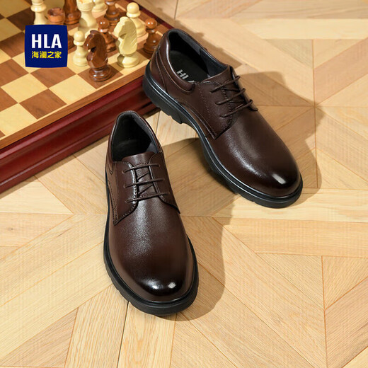 Hailan House HLA Leather Shoes Men's Formal Business Casual Breathable Derby Shoes Men's HAAPXM1EBH071 Brown 40