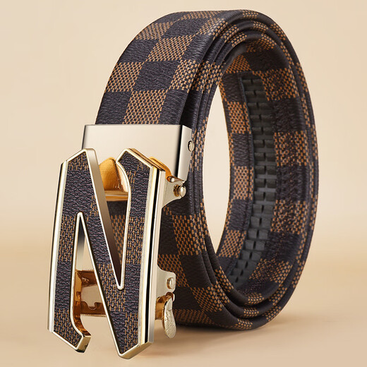 
KRCK2024 new Valentine's Day Men's Leather Belt Casual Belt Youth Valentine's Day Suit Trousers Belt Gray Plaid Silver Buckle L 120cm