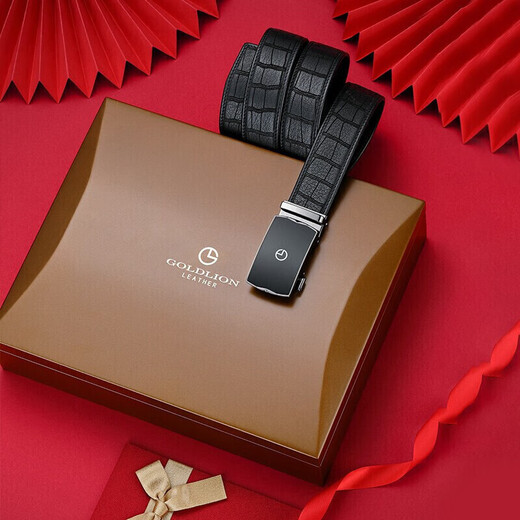 Goldlion men's belt automatic buckle belt high-end wooden gift box deerskin cowhide trouser belt birthday gift for dad