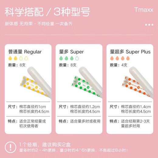 Tmaxx短导管式卫生棉条月经棉条卫生巾塞入式棉棒棉塞姨妈条内置 (便携款 短导管)量多*1盒