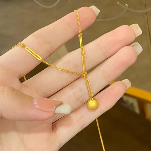 Brangdy2025 Brangdy brushed frosted small gold ball necklace for women 18K gold collarbone Bing ball necklace