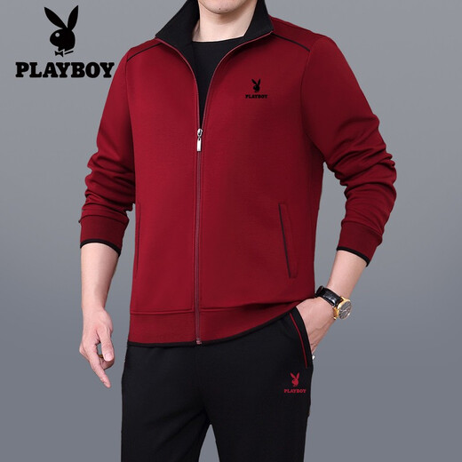 Playboy Sports Set Men's Men's Set de Spring and Automne New Daddy Costume de grande taille Casual Running Sports Costume pour le milieu de l'âge moyen et âgé 3937 Bourgogne [set trois pièces de printemps et automne] 5xl [suggéré 201-250jin [Jin est égal à 0,5 kg]]]