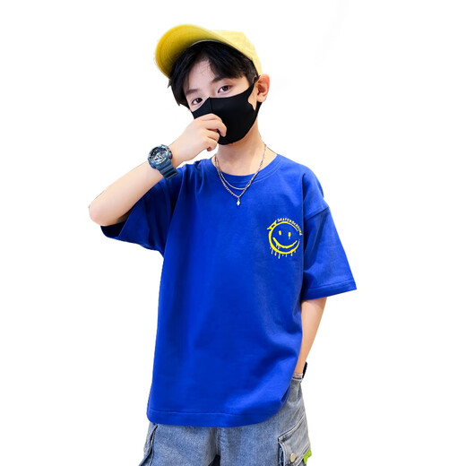 Camiseta de manga corta de Summer Boy de Summer Malaqi Top 2025 Camiseta infantil de media manga infantil Celebración de Internet Handsome 679 Blue 160-160cm aproximadamente 84Jin [Jin equivale a 0.5 kg]