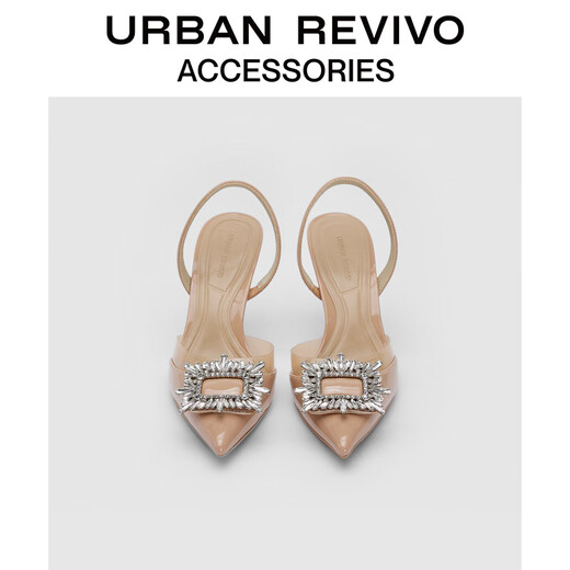 URBAN REVIVO Summer New Feminine Elegant Rhinestone Pointed High Heel Shoes UAWS32072 Pink Khaki 35