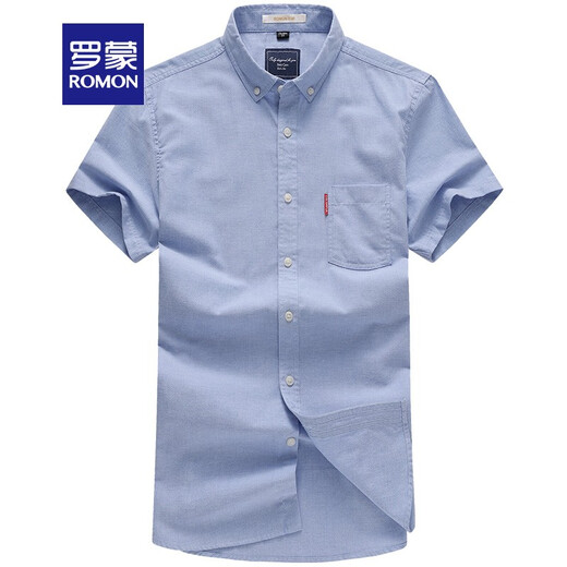 Romon Oxford Shirt à manches à manches courtes Men de nouveau Men Men Men's Men's Men's Moyen-Agents et Young Summer Fashion Fashion Slim Shirt Men Light Blue 41