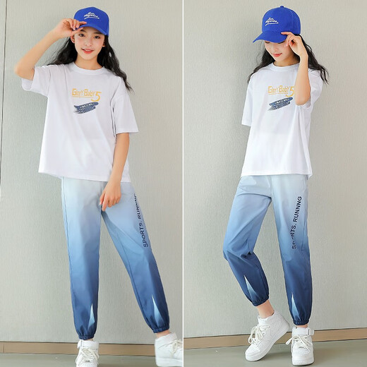 Youyou 1 Point Girls Summer Anzug Sommermädchen Sommer Dünne Ice Seide Casual Children Sports zweiteilige Mädchen 13 Jahre alt 5770 Lila + 9889 Weiß [Ice Seidenstil] 160 Größe (150-155 cm)