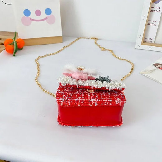 Wei Shilian [same as Tik Tok] 2024 new fashionable princess handbag Internet celebrity little girl mini versatile crossbody bag 9756 white flowers and red