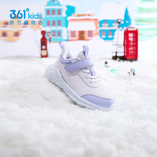 361 Children's shoes, children's sports shoes, boys' and girls' cotton shoes, winter new children's Velcro running shoes, plus velvet, two cotton shoes, leather surface, plus velvet, rose water purple/soft purple/light pink purple 32