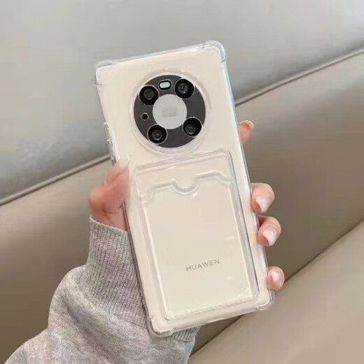 善优缘 透明卡套带卡包适用于华为p50手机壳p50pro可插卡p40pro可以放照片的p30pro  灰黑卡包 华为mate40 pro