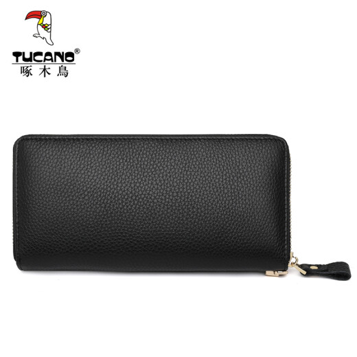 Woodpecker Women's Wallet First Layer Cowhide Long Versatile Clutch Women's Large Capacity Multi-Card Slot Wallet Clutch Bag Coin Purse Black