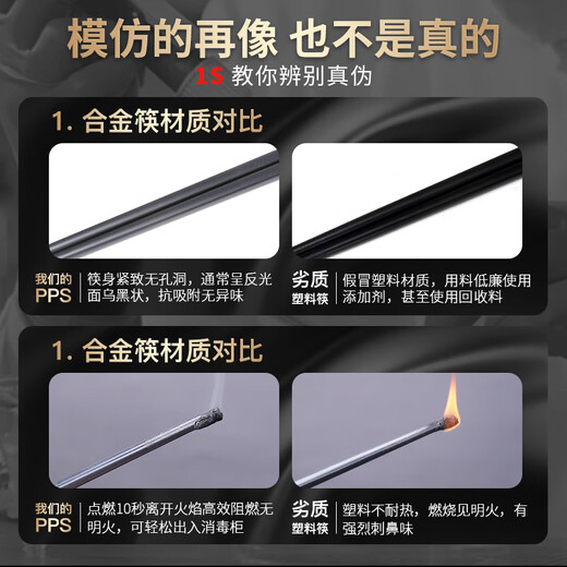 Double gun kitchen goodies antibacterial Jinfu alloy chopsticks household paint-free wax-free pps chopsticks and tableware set 10 pairs