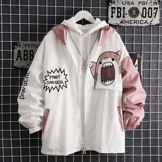 Commandant d'ours Hong Kong Veste de requin de style décontracté INS HOODED MEN'S CAT SPLICING COUPLE TOP Youth Youth Trendy Étudiant Men 7027-M13 Veste verte grise Double couche One Taille M recommandée 80-100jin [Jin est égal à 0,5 kg]