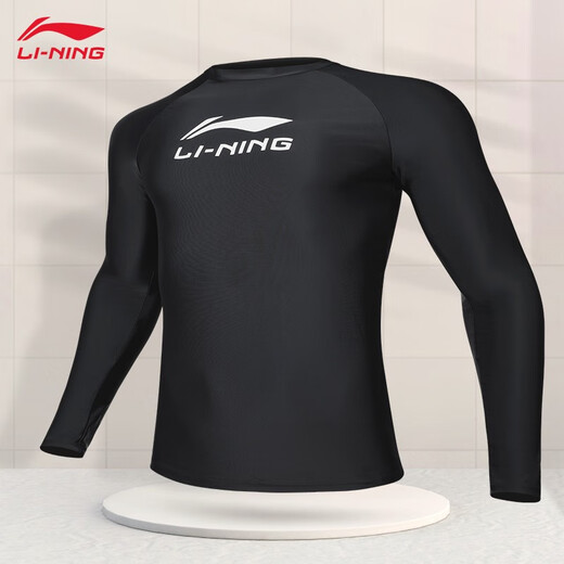 Li Ning (LI-NING) swimsuit men's new style, long sleeve breathable, quick-drying, embarrassing training competition, adult swimming, hot spring surfing suit LSYR693-1 black + swimming trunks, black orange 3XL [height 176-186 weight 70-80kg]