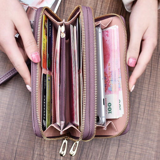 Yizhuchun 2024 Neue Frauenbrieftasche Langer Kapazität Doppelzipper Handheld Wallet Dopple Layer Weiche Leder Brieftasche Frauen langbraun (Soft Leder Double Reißverschlussmodell)