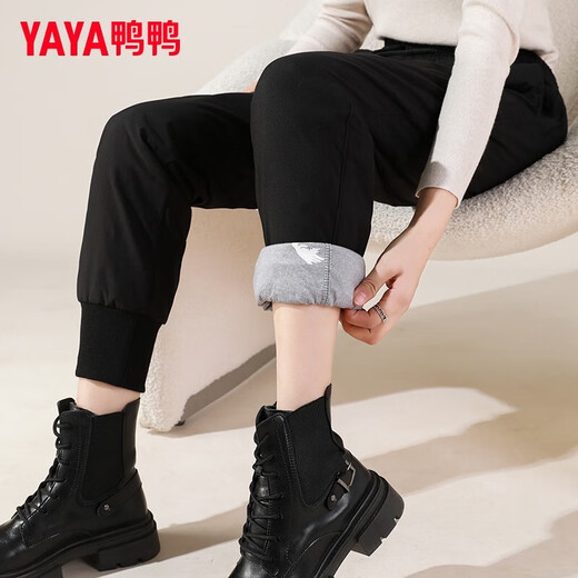 鸭鸭（YAYA）羽绒裤女2025年秋冬季新款鸭绒卫裤高腰显瘦弹力工装棉裤休闲裤 黑色 L